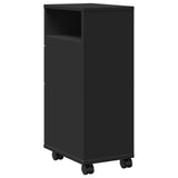 Narrow Bathroom Cabinet with Wheels Black Engineered Wood 855233
