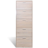Oak Look Wooden Shoe Cabinet with 5 Compartments 241241