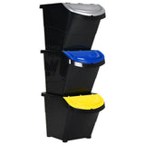 Stackable Waste Bins with Lids 3 pcs Black PP 78 L 364069