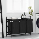 Laundry Basket 3 Compartments with Shelf Black Oak 859060