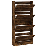 Shoe Cabinet with 4 Flip-Drawers Smoked Oak 80x21x163.5 cm 3214368