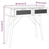 Console Table Brown 80x30x75 cm Solid Wood Pine&Natural Rattan 345626