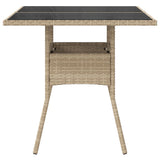 Garden Table with Glass Top Beige 80x80x75 cm Poly Rattan 365523