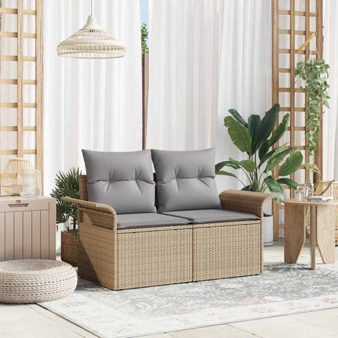 Garden Sofa with Cushion Beige 141 x 62 x 69cm Poly Rattan 42006695