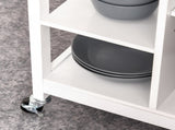 Kitchen Trolley, Kitchen Island on Wheels, w/ Wood Top, 3 Shelves and Storage Cupboard, White T3398P341326