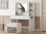 White, hemp surface particle board with triamine, 2 drawers and 4 shelves, dressing table set, LED 74629101