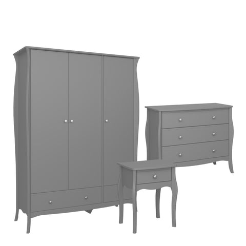 Baroque Nightstand + 3drw Wide Chest + 3dr 2 Drw Robe Grey 1013760600072