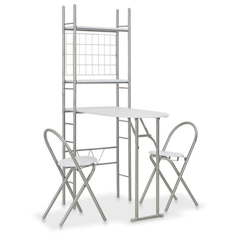 3 Piece Folding Dining Set with Storage Rack MDF and Steel White 284403