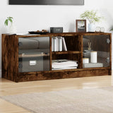 TV Cabinet with Glass Doors Smoked Oak 102x37x42 cm 836375