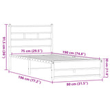 ZNTS Metal Bed Frame without Mattress Brown Oak 75x190 cm Small Single 4017316