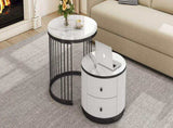 High Gloss Modern Round Nesting Coffee with Marble Pattern Top, White & Black Nesting Coffee N605P178412Z