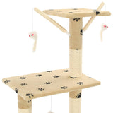 Cat Tree with Sisal Scratching Posts 138 cm Beige Paw Prints 170581