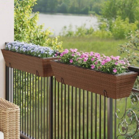 ZNTS Planters with hooks 2 pcs Brown Poly Rattan 366405