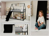 Stylish Metal Frame Loft Bed with Fun Slide & Safety Rails Space-Saving Design with Playful House W3987P506377