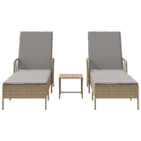 Sun Lounger Reclining 3 pcs Beige and Light Grey Poly Rattan 365435