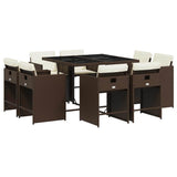 9 Piece Garden Dining Set with Cushions Brown Poly Rattan 3211197