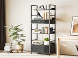 Industrial Style Bookcase, with 4 Shelves and 3 Fabric Drawers - Grey/Black T3398P423871