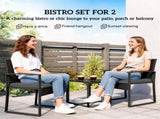 Rattan Bistro Set, 3 Piece Garden Furniture Set with Glass Top Table and Cushions, Dark Grey T3398P551652