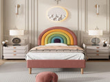 Upholstered bed 90*190, withted frame and headboard, youth bed, for adults & teenagers, wooden WF311460AAR