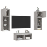 4 Piece TV Wall Cabinets with LED Lights Grey Sonoma 3216581