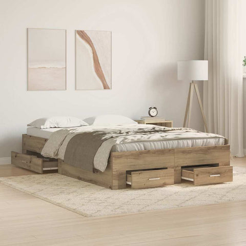 Bed Frame with Drawers Artisan oak 120 x 190 cm Engineered wood 3333979