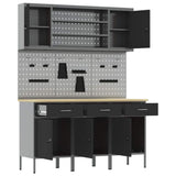 Work Cabinet with Drawer 7 pcs Black Engineered Wood and Steel 3321430
