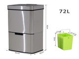 72L Recycling Sensor Bin Stainless Steel 3 Compartments For Both Wet/Dry Waste w/Removable Lid T3398P343507