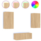 4 Piece TV Wall Units with LED Sonoma Oak Engineered Wood 3216820