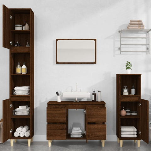 ZNTS 3 Piece Bathroom Furniture Set Brown Oak Engineered Wood 3185604