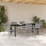 Garden Dining Set with Cushion 7 pcs Grey Poly Rattan 3380048