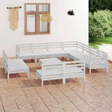 12 Piece Garden Lounge Set Solid Wood Pine White 3083160