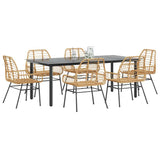7 Piece Garden Dining Set Brown Poly Rattan Glass 3334546