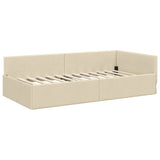 Corner Bed Frame with Headboard Cream 90 cm x 200 cm Velvet 42016049