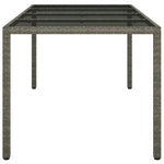 Garden Table Grey 190x90x75 cm Tempered Glass and Poly Rattan 316715