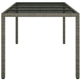 Garden Table Grey 190x90x75 cm Tempered Glass and Poly Rattan 316715
