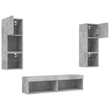 6 Piece TV Wall Units with LED Concrete Grey Engineered Wood 3216618