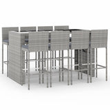 9 Piece Garden Bar Set with Cushions Grey Poly Rattan 3203950