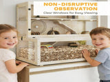 Wooden Hamster Cage with Hut, Wheel, Ramps, Removable Viewing Panels, 100 x 50 x 84 cm, Natural Wood T3398P553398