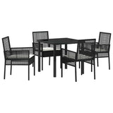 Garden Dining Set with Cushion 5 pcs Black Poly Rattan 3379864