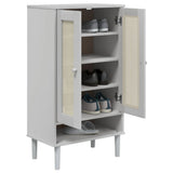 Shoe Cabinet SENJA Rattan Look White 59.5x35x107 cm Solid Wood 358050