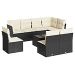 9 Piece Garden Sofa Set with Cushions Black Poly Rattan 3217766
