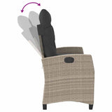 Reclining Garden Bench with Cushions Light Grey Poly Rattan 368231