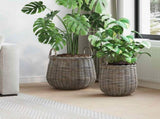 Planter Basket with Storage 2 pcs Grey Lacak Rattan 42020953