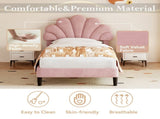 3ft Single Upholstered Velvet Bed, with Adjustable Chic Petal Headboard, Velvet Platform Bed N652P180513P