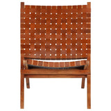 Folding Chair Crossed-Stripe Brown Real Leather 246365