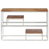 Console Table Silver Stainless Steel and Solid Acacia Wood 350007