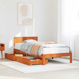 Bed Frame with Headboard 3 pcs Wax Brown Solid Pine Wood 3422763