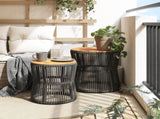 Garden Side Tables 2 pcs with Wooden Top Grey Poly Rattan 366292