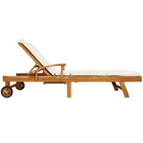 Sun Lounger Folding 1-person Brown and Cream Solid Teak Wood 42032670