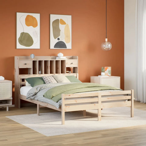 ZNTS Bookcase Bed without Mattress 140x190cm Solid Wood Pine 3322255